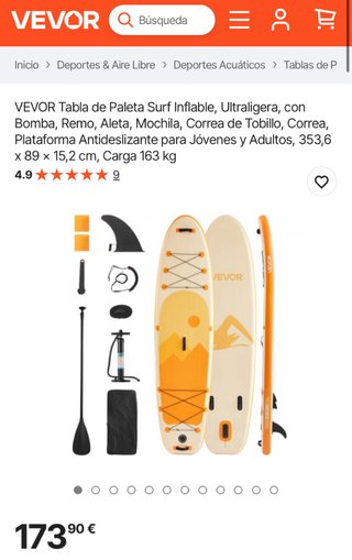 Tabla Paddle Surf VEVOR 10,8 pies, nuevo sin usar