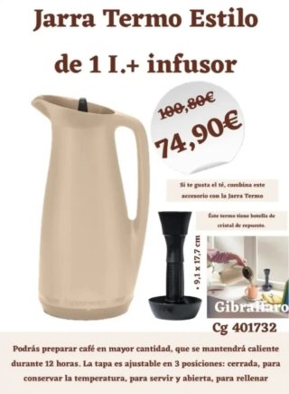 Jarra termo beige + 2 tazas colores + bandeja