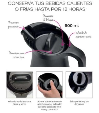 Jarra termo beige + 2 tazas colores + bandeja
