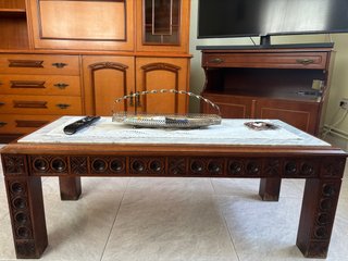 Mesa de salón madera y mármol