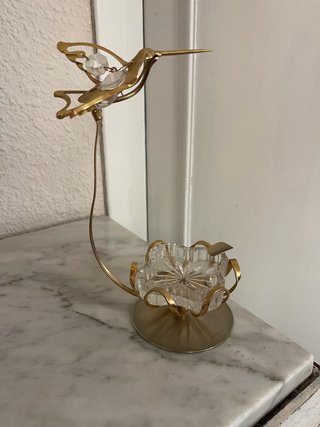 Cenicero Vintage Cristal Colibrí Bronce
