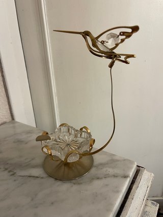 Cenicero Vintage Cristal Colibrí Bronce