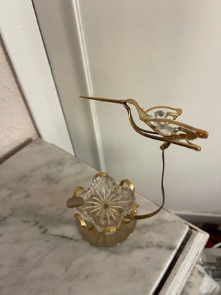 Cenicero Vintage Cristal Colibrí Bronce