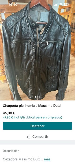 Chaqueta Piel Hombre Massimo Dutti Negra