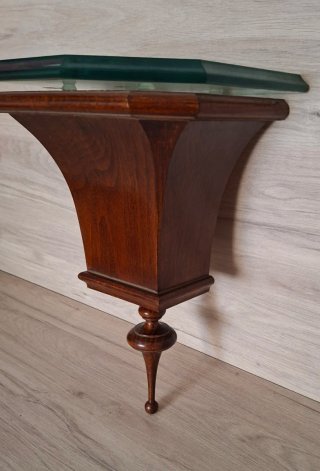 ANTIGUA MÉNSULA DE MADERA Y CRISTAL BISELADO