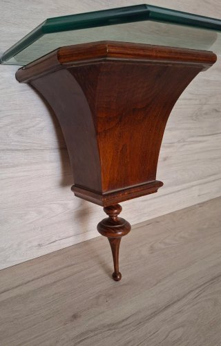 ANTIGUA MÉNSULA DE MADERA Y CRISTAL BISELADO