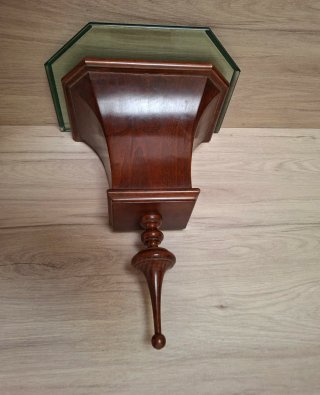 ANTIGUA MÉNSULA DE MADERA Y CRISTAL BISELADO