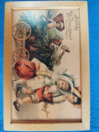 Caja madera musical leyenda fröhliche weihnachten