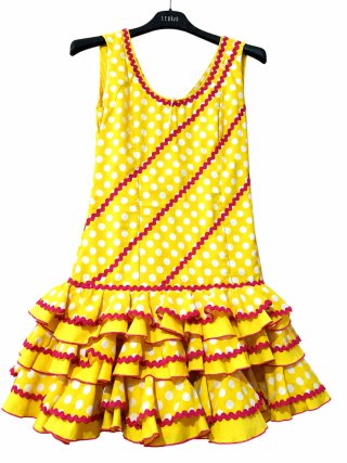 Vestido de niña flamenca amarillo lunares