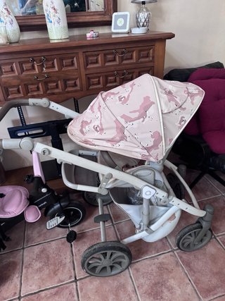 Carrito bebé 3 piezas Anex rosa camuflaje