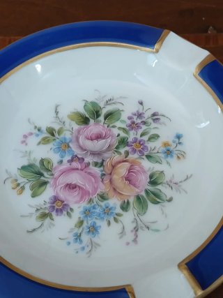 Posacenere Limoges France Vintage Fiori Blu Bianco