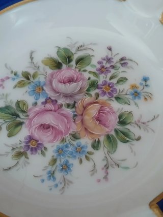 Posacenere Limoges France Vintage Fiori Blu Bianco