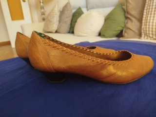 Zapatos planos piel marrón/verde T.39