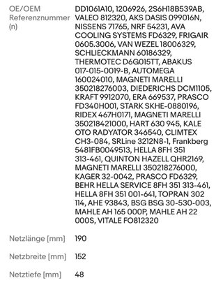 Radiador Calefacción NRF 54231 Nuevo