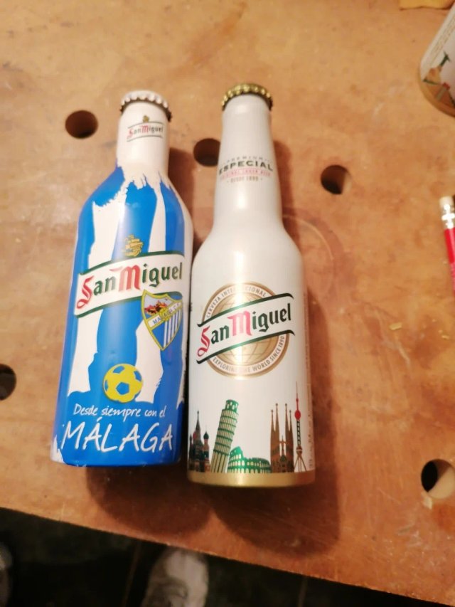 Botella San Miguel vacias Málaga Fútbol+ciudades