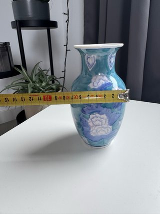Vintage Jarrón de porcelana azul y verde