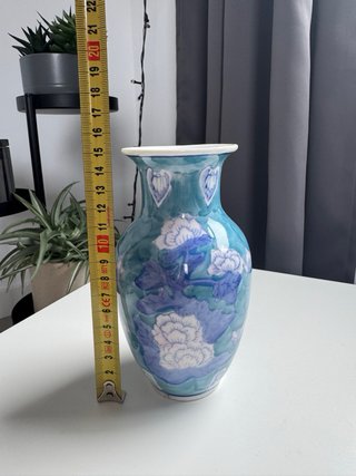 Vintage Jarrón de porcelana azul y verde
