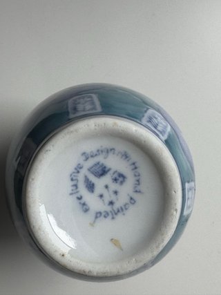 Vintage Jarrón de porcelana azul y verde