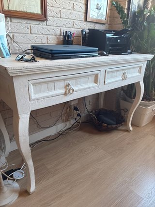 Escritorio antiguo madera pintada blanco