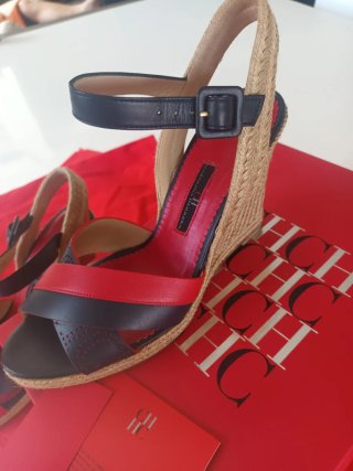 Sandalias Cuña Carolina Herrera Azul/Rojo
