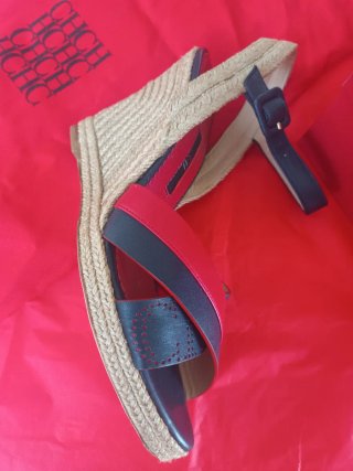 Sandalias Cuña Carolina Herrera Azul/Rojo