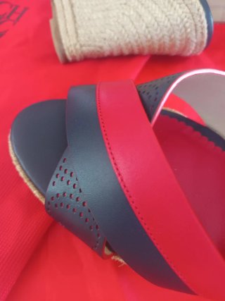 Sandalias Cuña Carolina Herrera Azul/Rojo