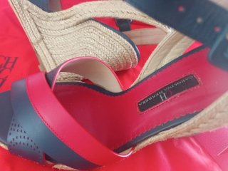 Sandalias Cuña Carolina Herrera Azul/Rojo