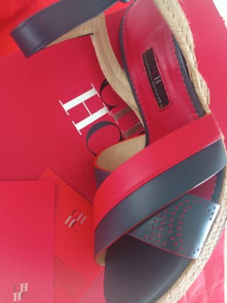 Sandalias Cuña Carolina Herrera Azul/Rojo