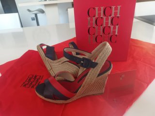 Sandalias Cuña Carolina Herrera Azul/Rojo