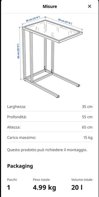 Tavolino Ikea in ferro e vetro nero