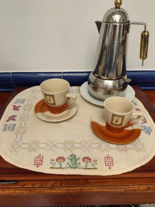 Juego 6 tazas café beige y naranja