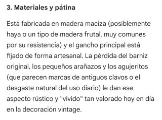 Percha madera vintage antigua con gancho de cascad