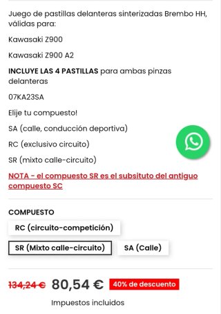 Pastillas delanteras Brembo Z900 '2017-24