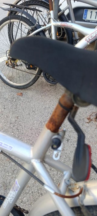 Bicicleta de paseo plateada con cesta