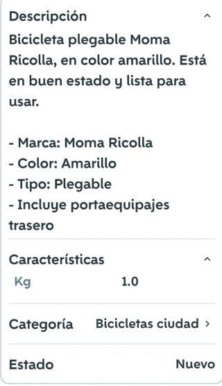 Bicicleta Plegable Riccola Amarilla