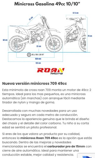 Mini Cross Roan 709 Gasolina 49cc 4.5CV