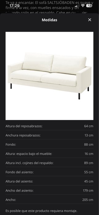 Sofá 3 plazas Ikea beige tela