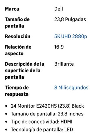 Monitor ordenador Dell Negro 24 E2420HS