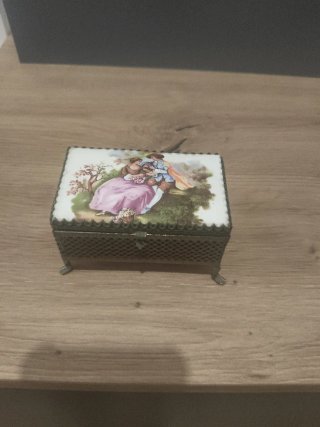 Cajita joyero vintage porcelana y metal