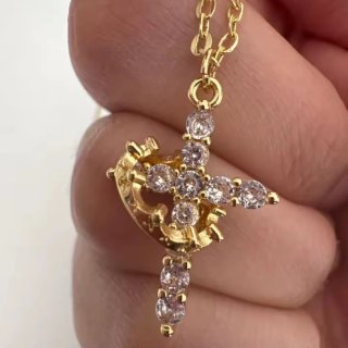 Collana Cruz Coronada Oro 18k con Zirconi