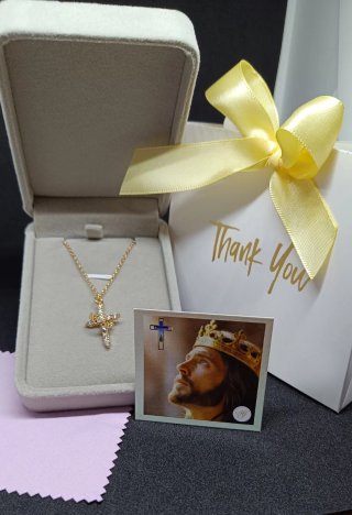 Collana Cruz Coronada Oro 18k con Zirconi
