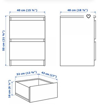 Cómoda 2 cajones IKEA MALM blanca 40x55 cm