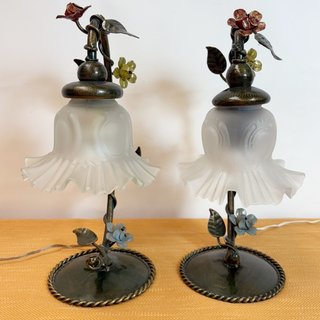 Pareja Lámparas Sobremesa Flor