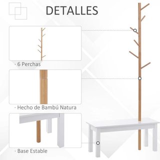 Perchero de Pie Banco Colgador Tipo Árbol Tara