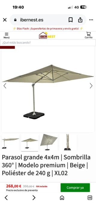 Sombrilla Leroy Merlin 4m gris