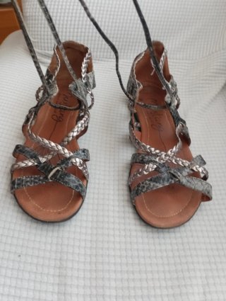 Sandalias Mustang Mujer Talla 40 Plata/Negro