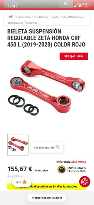 Bieleta Suspensión Zeta Honda CRF 450 L Roja