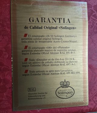 Cubertería Solingen Acero Inoxidable Baño Oro