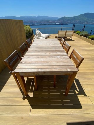 Mesa y 6 sillas de exterior madera teca