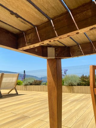Mesa y 6 sillas de exterior madera teca